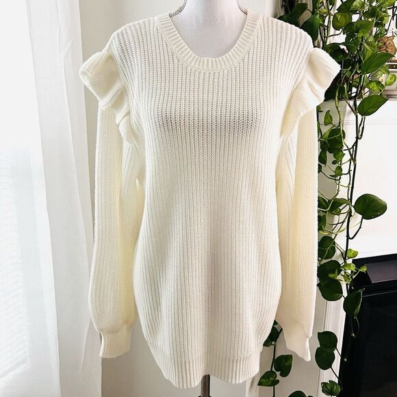NWT Misia White Ruffle Sleeve Romantic Lightweight Sweater Cottagecore Sz Large - Picture 1 of 10
